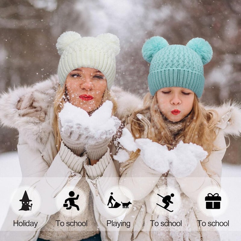 KDVOG Store Kids Winter Hat Warm Knitted Beanies with Double Pom Pom Thick Ski Cap for Boys Girls 7-12 Years - Image 4